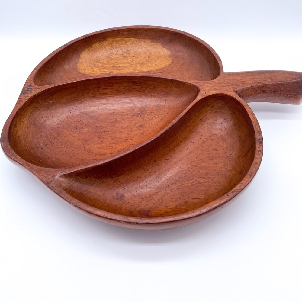 Wooden Divided Leaf Dish Vintage